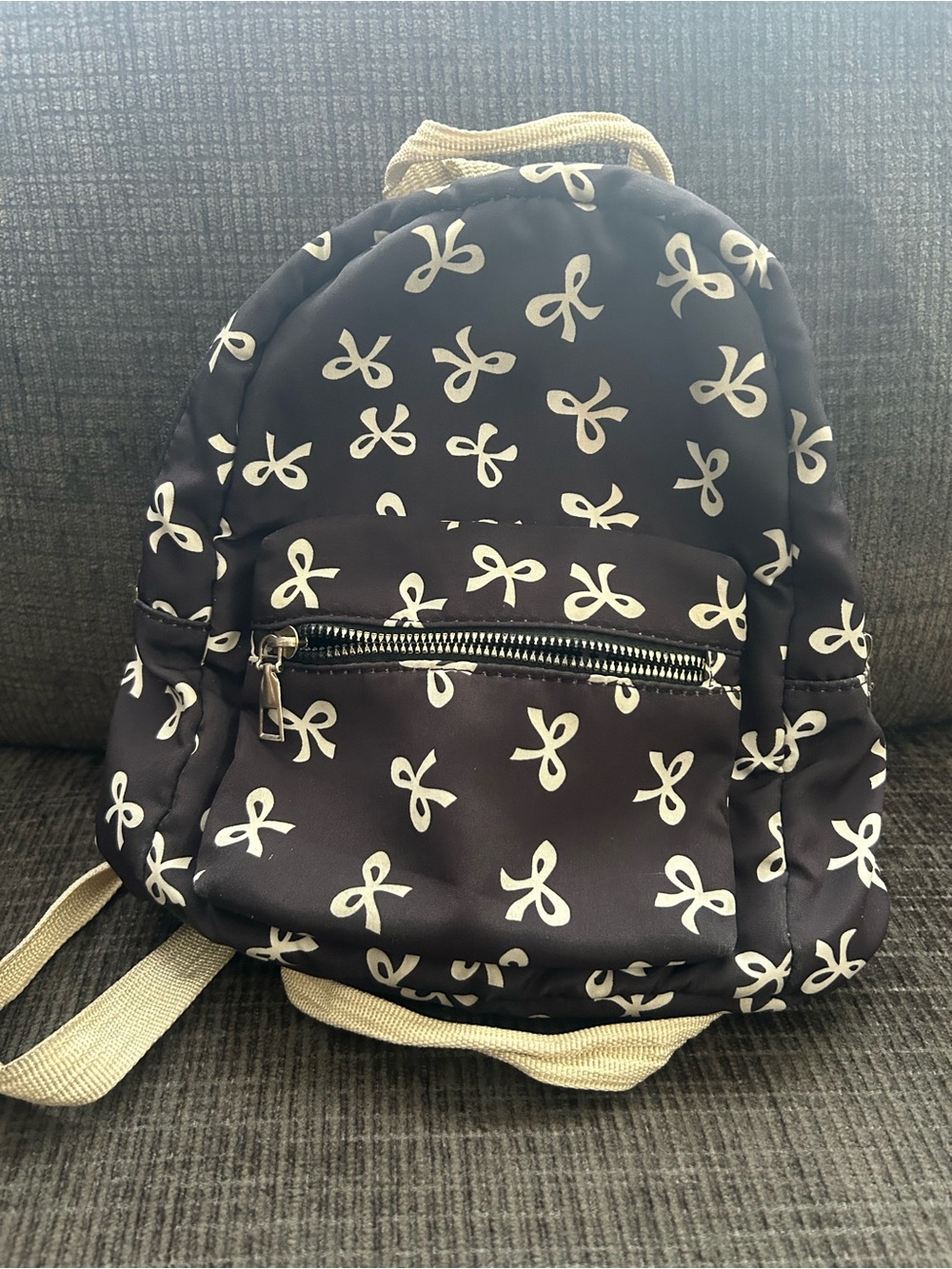 Bow-Print Mini Backpack - Black